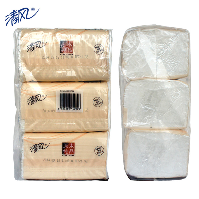 清风 BR38MCN/BR38SC1 200抽3包原木纯品迷你型抽取式面纸 200抽/包 棕